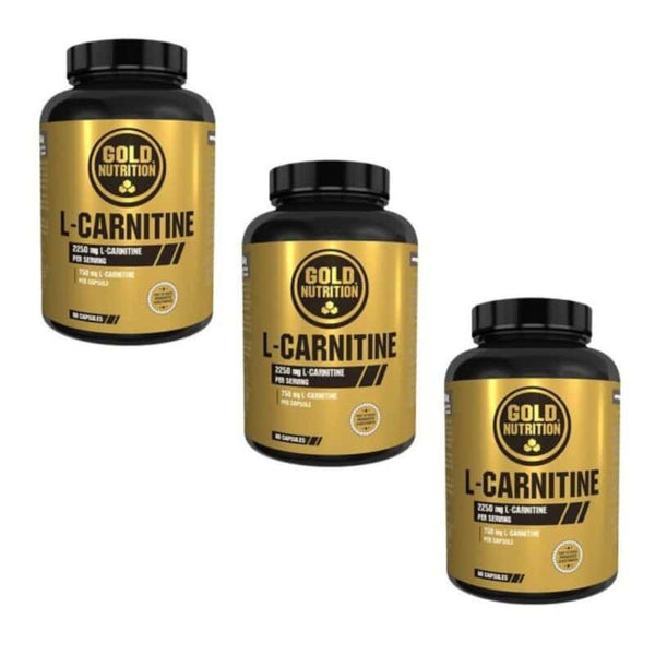 L-Carnitina 750 mg Pack 3 x 60 Cápsulas Gold Nutrition, suplemento alimentar em cápsulas com L-Carnitina tartrato.