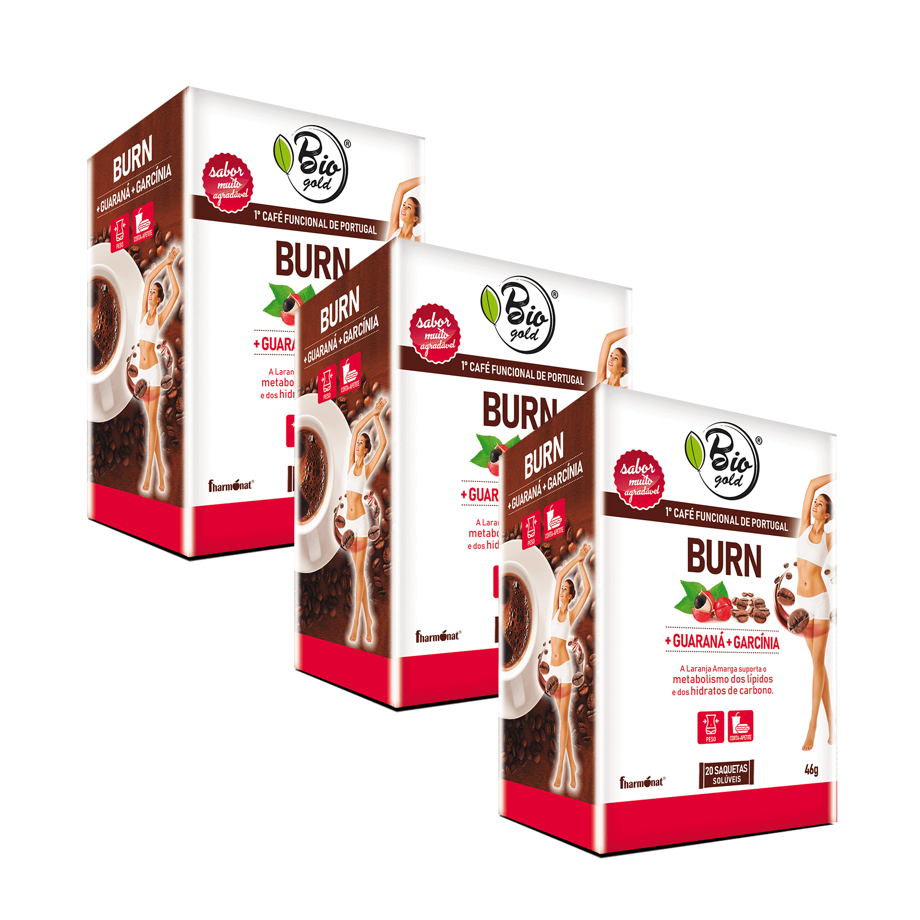 Biogold Burn Fharmonat pack com 3 embalagens de 20 saquetas suplemento alimentar
