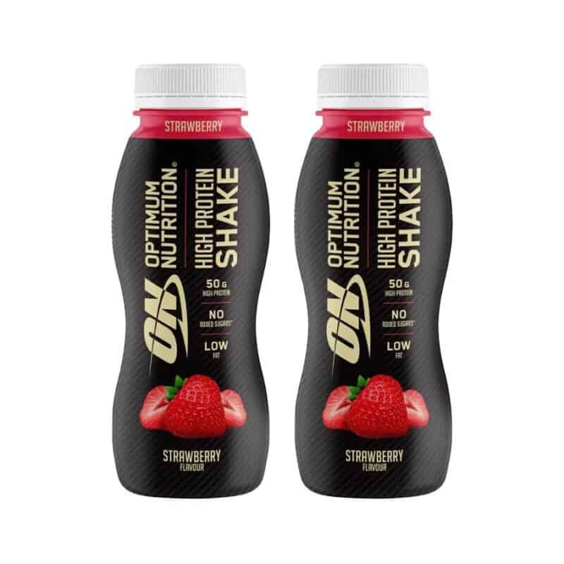 High Protein Shake Morango 500ml Leve 2 Pague 1 Optimum Nutrition, bebida proteica pronta a consumir com 50 g de proteína.