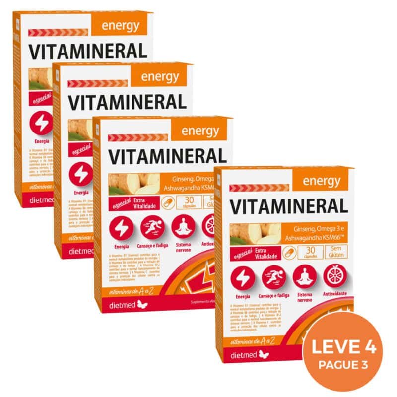 Vitamineral Energy Dietmed 30 cápsulas suplemento multivitamínico com ginseng ashwagandha rodiola e vitaminas para energia vitalidade e redução do cansaço