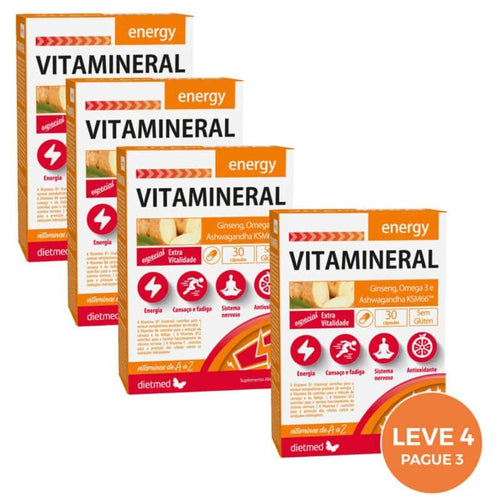 Vitamineral Energy Dietmed 30 cápsulas suplemento multivitamínico com ginseng ashwagandha rodiola e vitaminas para energia vitalidade e redução do cansaço