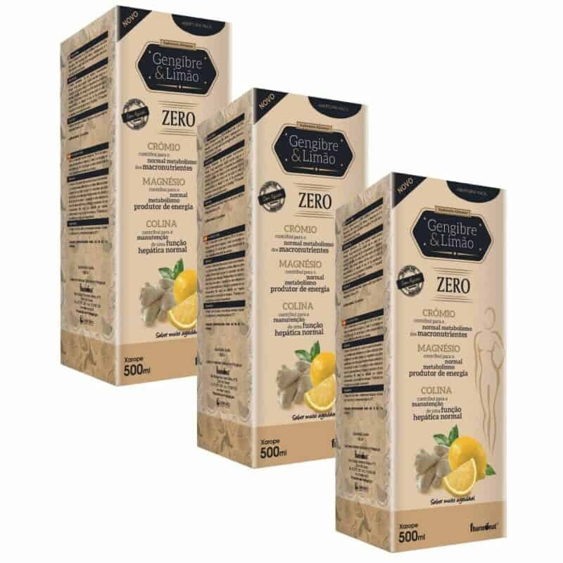 Gengibre Limão Pack 3 x 500ml Fharmonat, suplemento alimentar líquido com gengibre, limão, chá verde, colina, magnésio e crómio.