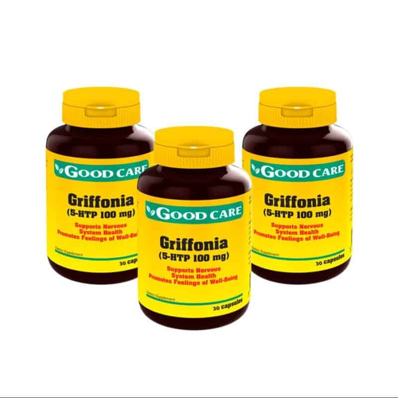 Griffonia Complex 5-HTP 100mg Good Care pack 3 x 30 cápsulas suplemento natural para suporte do humor equilíbrio emocional e bem-estar mental com ação sobre a serotonina.