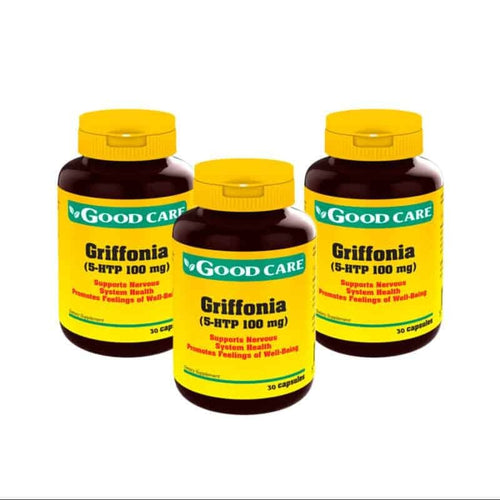 Griffonia Complex 5-HTP 100mg Good Care pack 3 x 30 cápsulas suplemento natural para suporte do humor equilíbrio emocional e bem-estar mental com ação sobre a serotonina.