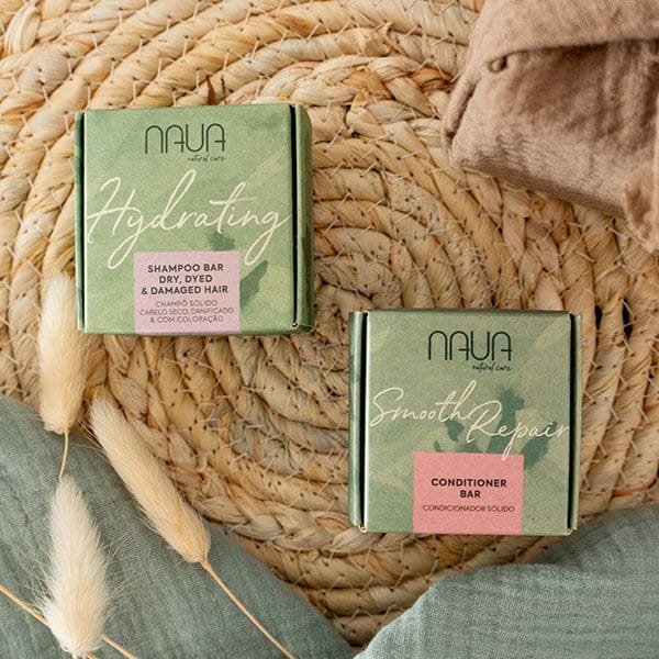 Conjunto Cabelos Encantados Shampoo e Condicionador NAUA, cuidados capilares naturais para uma rotina de cabelo mais sustentável.