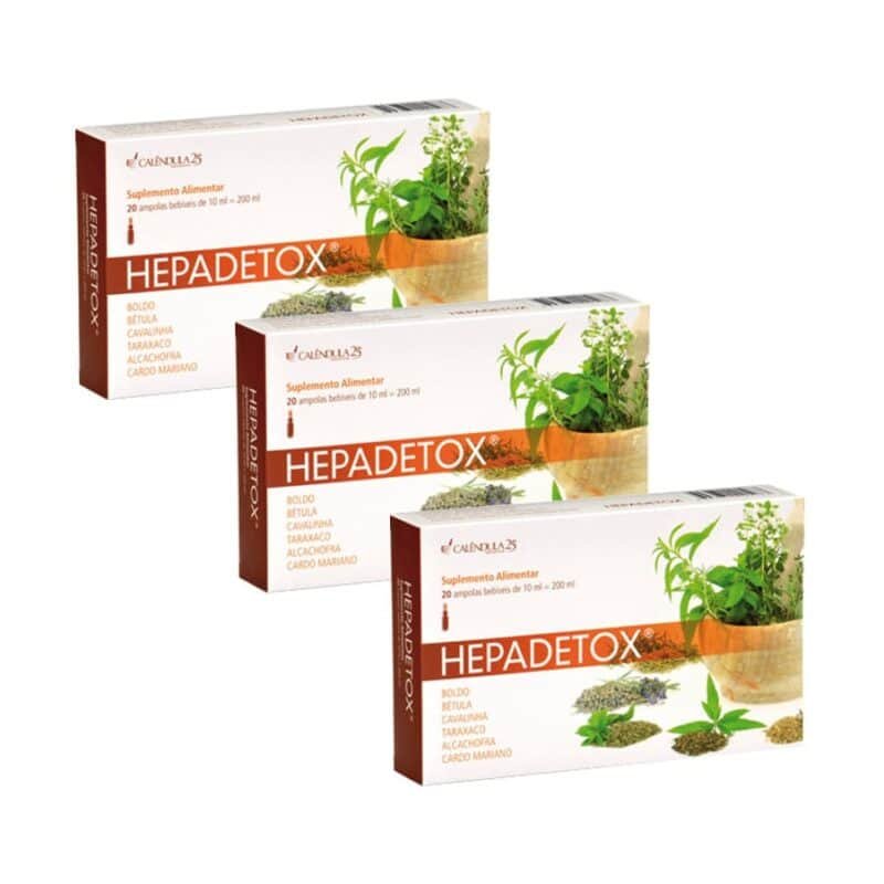 Hepadetox Calêndula pack com 3 embalagens de 20 ampolas de 10 ml suplemento alimentar
