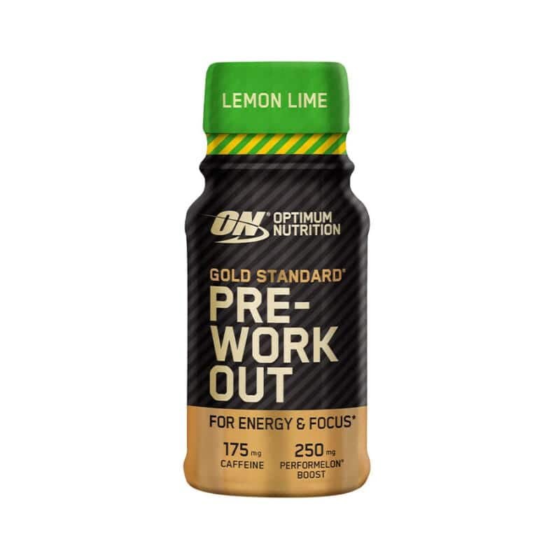 Gold Standard Pre-Workout Shot Lima Limão 12 x 60ml Optimum Nutrition, shot pré-treino com cafeína, citrulina, beta-alanina e vitaminas B6 e B12.