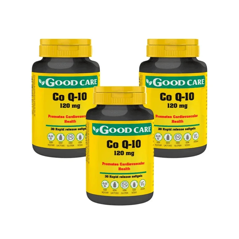 Coenzima Q10 120 mg Good Care pack com 3 embalagens de 30 cápsulas suplemento alimentar

