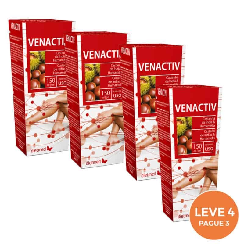 Venactiv Gel 150 ml Dietmed Leve 4 Pague 3, gel refrescante para pernas cansadas e pesadas com castanha-da-Índia, hamamélia, cafeína e ginkgo biloba.
