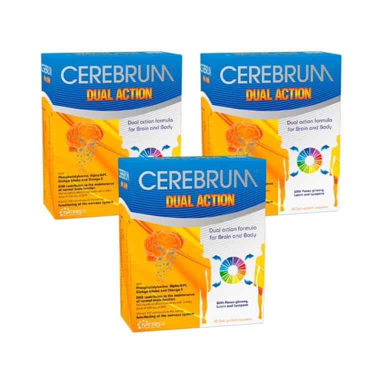 Cerebrum Dual Action Natiris 30 cápsulas com ómega 3, vitaminas, minerais e extratos vegetais
