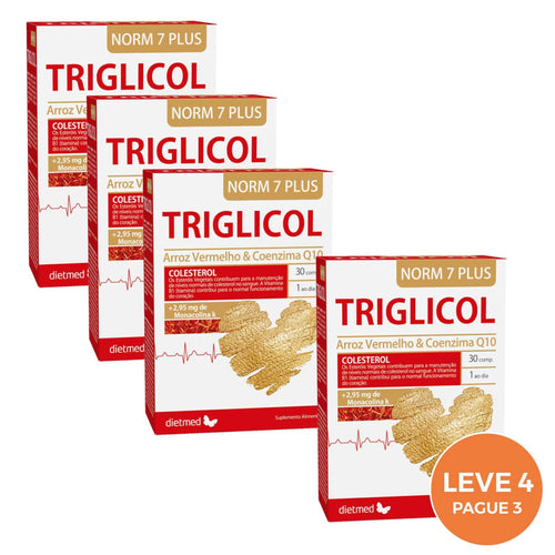 Triglicol Norm 7 Plus pack suplemento colesterol Dermel leve 4 pague 3 cápsulas saúde cardiovascular

