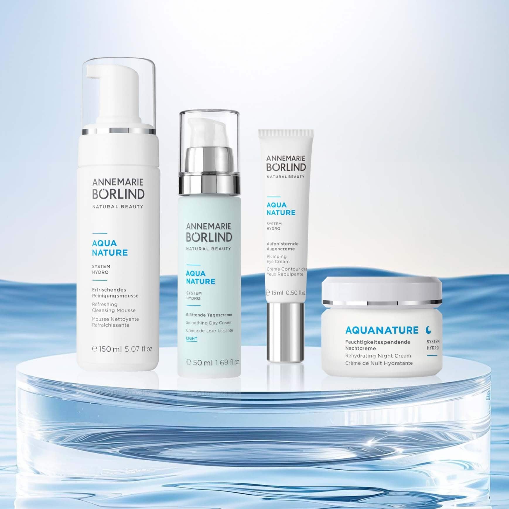 Pack Hidratação Rosto Aqua Nature AnneMarie Börlind com cuidados faciais hidratantes para pele seca, desidratada e exigente.
