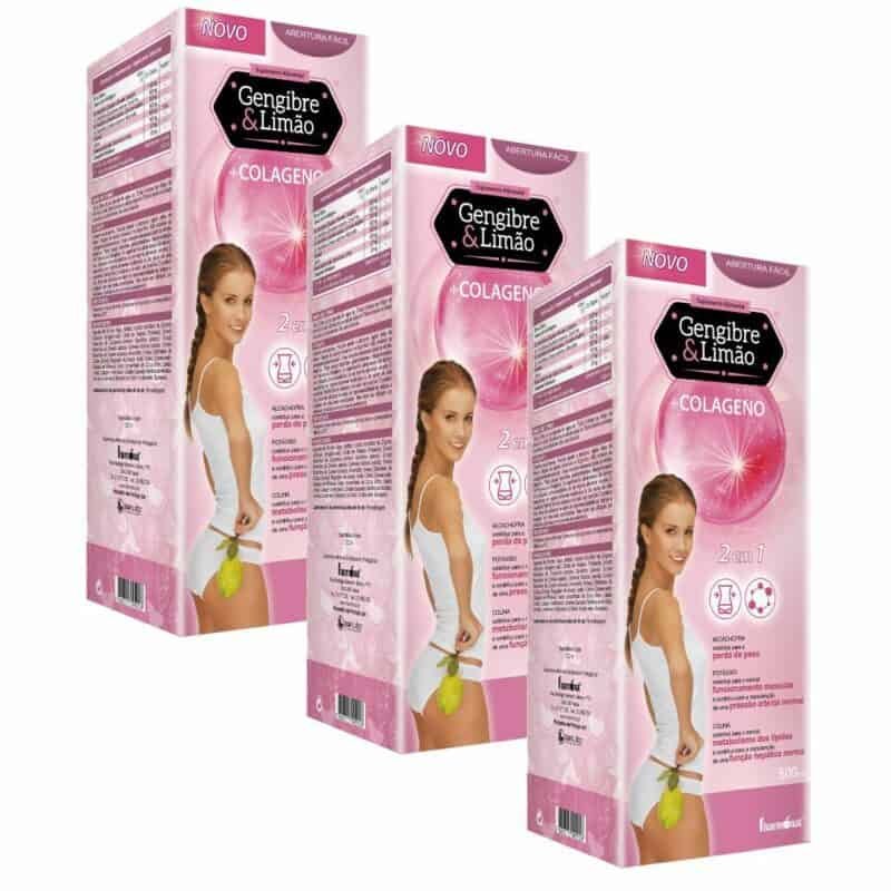 Gengibre Limão + Colagénio Pack 3 x 500ml Fharmonat, suplemento alimentar líquido com extratos vegetais, colina e colagénio hidrolisado.