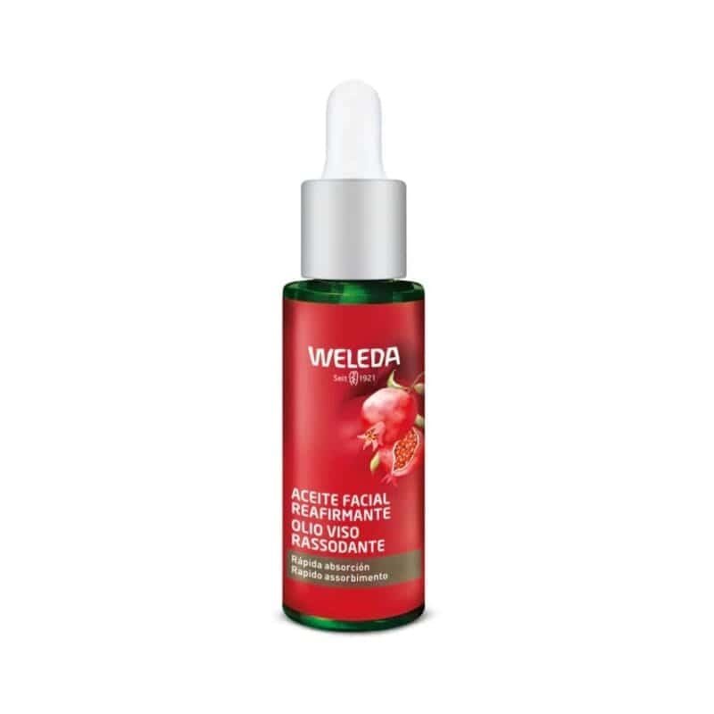 Pack Rosto e Corpo de Romã Weleda com creme de dia reafirmante, sérum facial, creme de mãos e óleo corporal regenerador.
