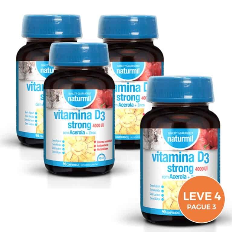 Vitamina D3 Strong 4000 UI Naturmil embalagem com 90 comprimidos suplemento alimentar
