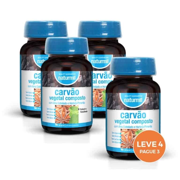 Carvão Vegetal Composto Naturmil pack leve 4 pague 3 com 90 cápsulas por embalagem
