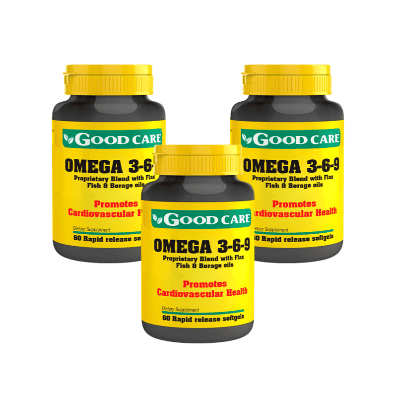 Ómega 3-6-9 Good Care Pack 3 x 60 cápsulas moles com óleos de peixe, linhaça e borragem
