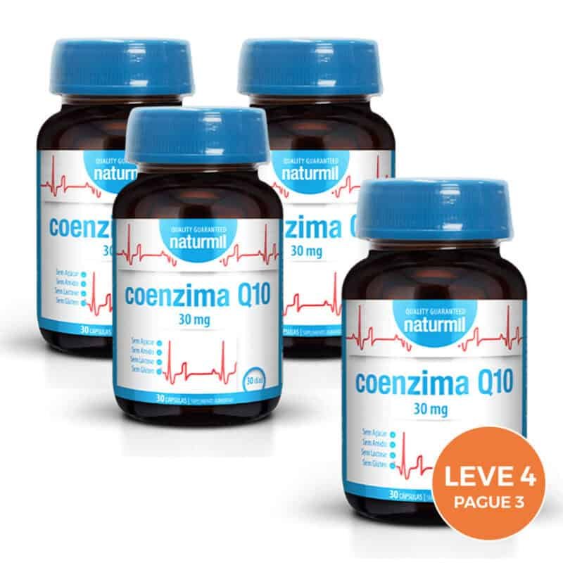 Coenzima Q10 30 mg Cápsulas Naturmil Leve 4 Pague 3, suplemento alimentar em cápsulas com coenzima Q10.