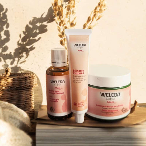 Pack cuidado natural para grávidas Weleda com produtos hidratantes.