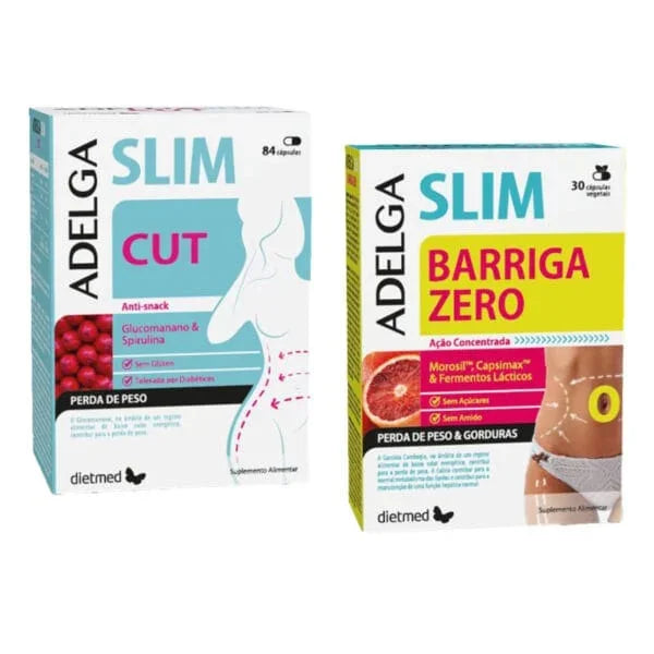 Adelgaslim Barriga Zero e Adelgaslim Cut pack Dietmed cápsulas emagrecimento controlo apetite gordura abdominal 