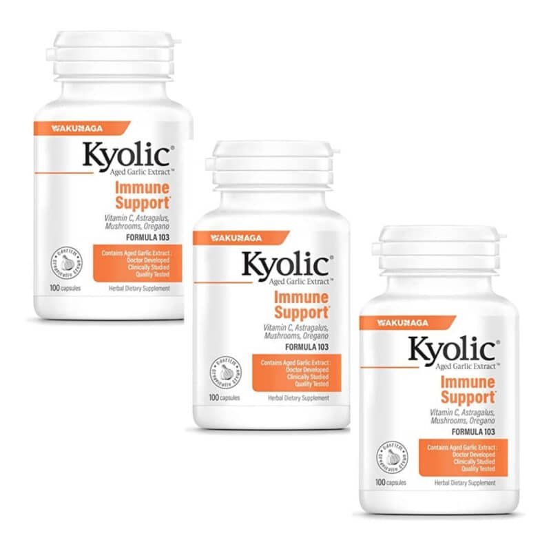 Fórmula 103 Immune Kyolic pack 3 x 100 cápsulas suplemento com alho envelhecido vitamina C astragalus e cogumelos para suporte do sistema imunitário
