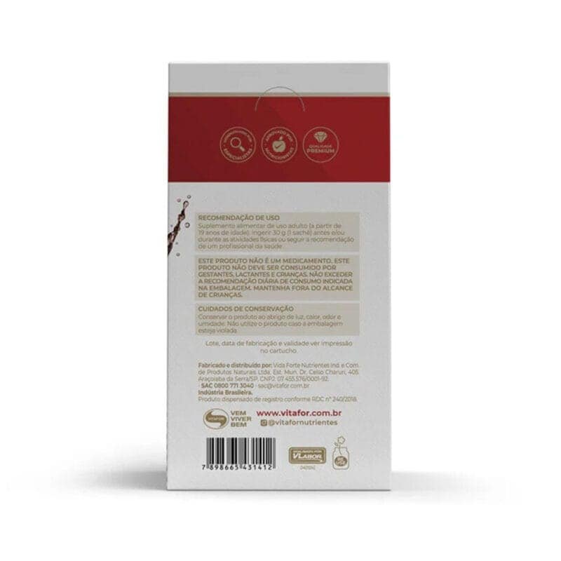 Endurance Caffeine Gel Chocolate Belga Vitafor em saquetas de 30 g, gel energético com cafeína para treinos de resistência e alta intensidade.
