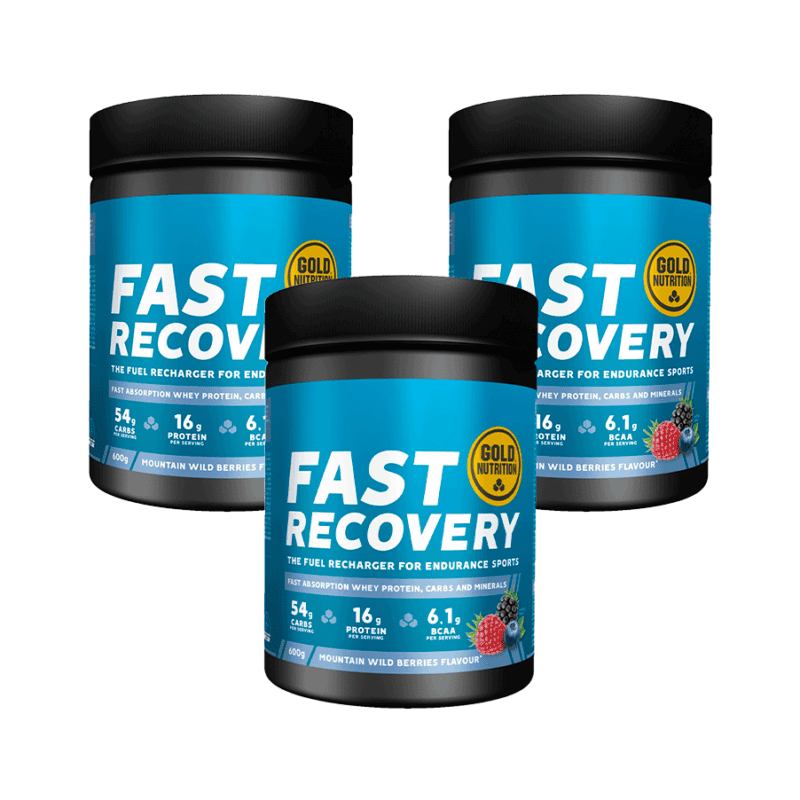 Fast Recovery Gold Nutrition frutos silvestres pack 3 x 600 g suplemento em pó para recuperação muscular reposição de energia e apoio ao desempenho pós treino
