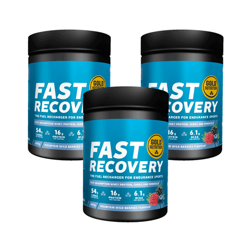 Fast Recovery Gold Nutrition frutos silvestres pack 3 x 600 g suplemento em pó para recuperação muscular reposição de energia e apoio ao desempenho pós treino
