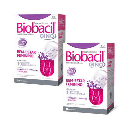 Biobacil Gino Farmodiética, paquete con 2 envases de 60 cápsulas cada uno, complemento alimenticio
