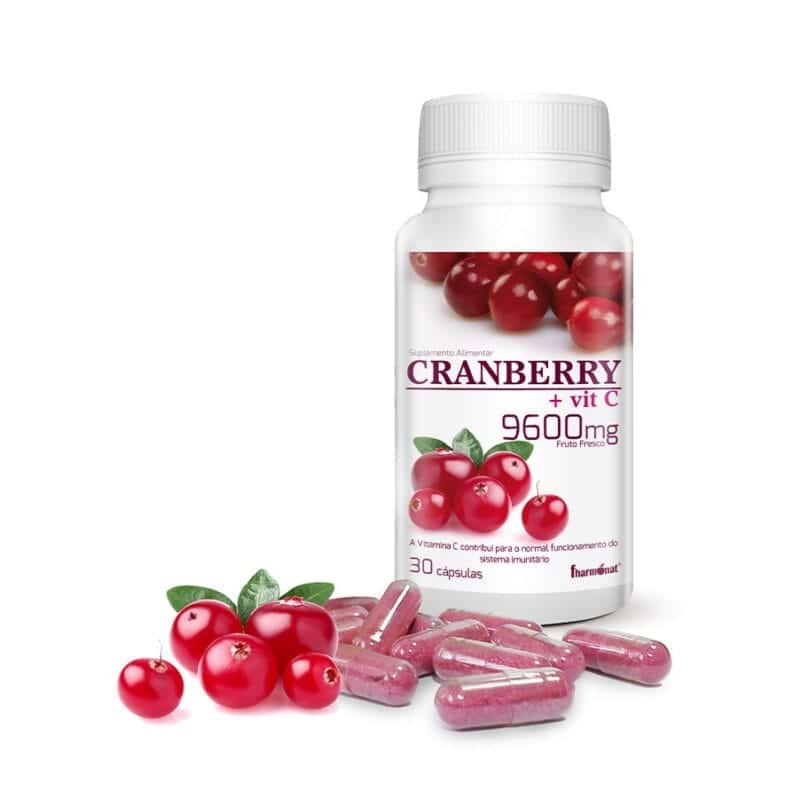 Cranberry + Vitamina C Pack 3 x 30 Cápsulas Fharmonat, suplemento alimentar com arando e vitamina C.
