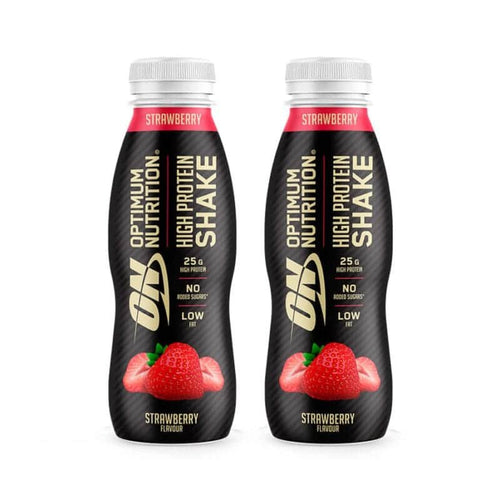 High Protein Shake Morango Pack 2 x 330ml Optimum Nutrition, bebida proteica pronta a consumir com 25 g de proteína por garrafa.