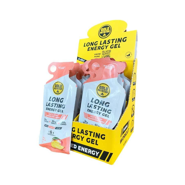 Long Lasting Energy Gel Manga 40gr x 16 Gold Nutrition, gel energético de libertação prolongada com sabor a manga.
