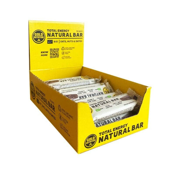 Total Energy Natural Vegan Bar Mocha e Avelã 35gr x 15 Gold Nutrition, barras energéticas biológicas e vegan com tâmaras, aveia, café, cacau e avelã.
