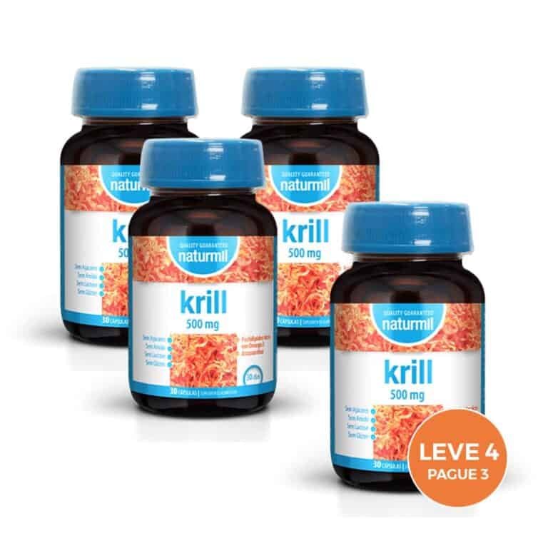 Krill 500 mg Naturmil 30 cápsulas suplemento omega 3 EPA DHA coração cérebro pack leve 4 pague 3 