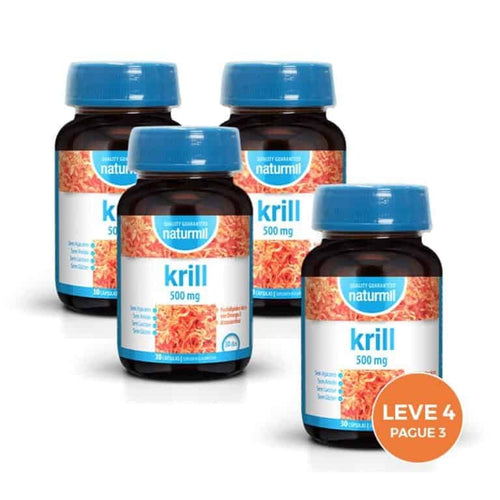 Krill 500 mg Naturmil 30 cápsulas suplemento omega 3 EPA DHA coração cérebro pack leve 4 pague 3 
