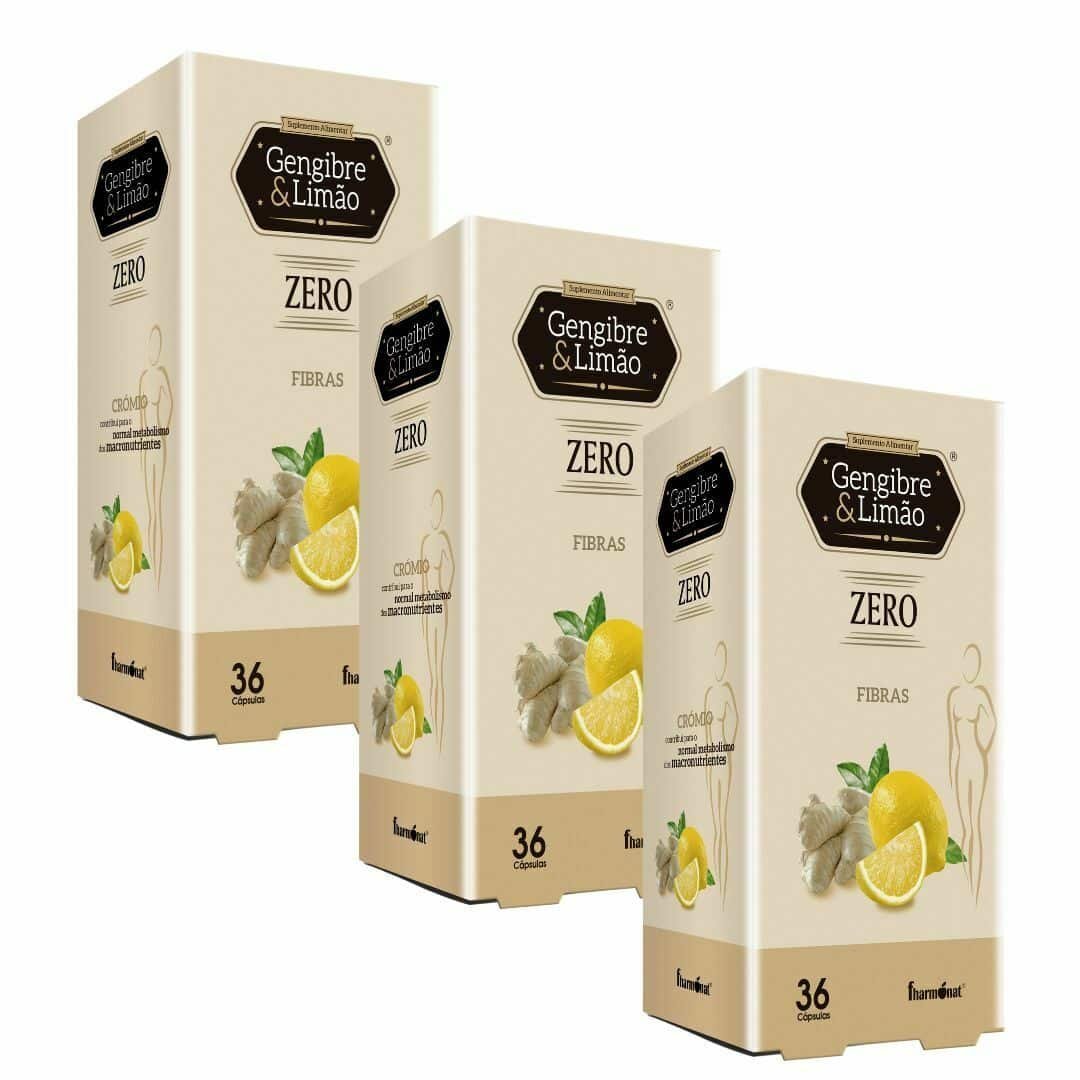 Gengibre Limão Pack 3 x 36 Cápsulas Fharmonat, suplemento alimentar em cápsulas com gengibre, fibras de limão, funcho, sene e crómio.