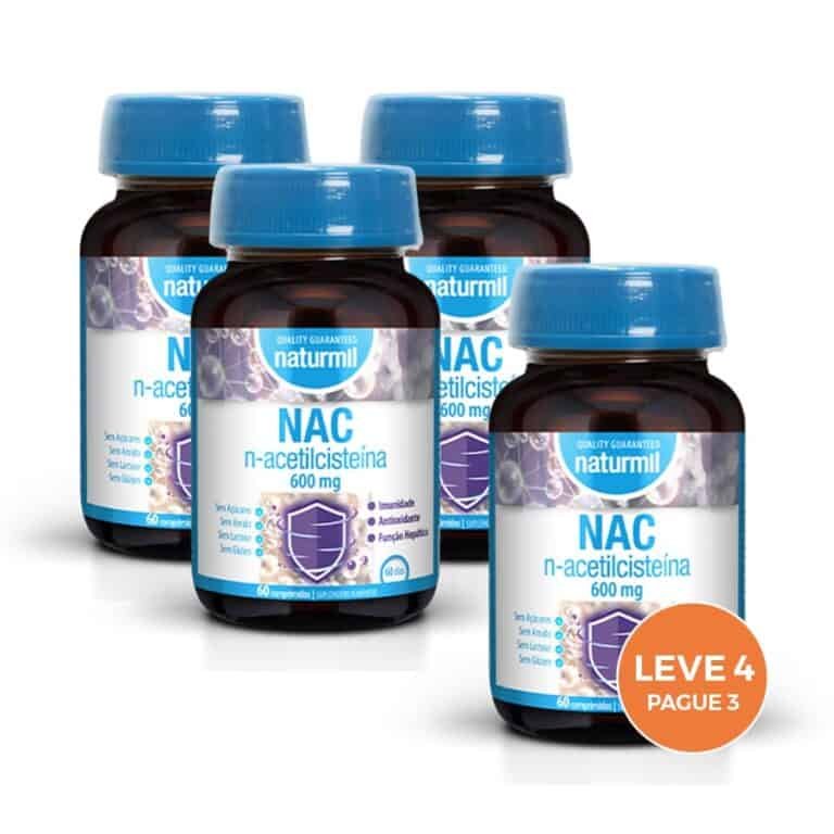 NAC N-Acetilcisteína 600 mg Naturmil pack leve 4 pague 3 com 60 cápsulas suplemento alimentar
