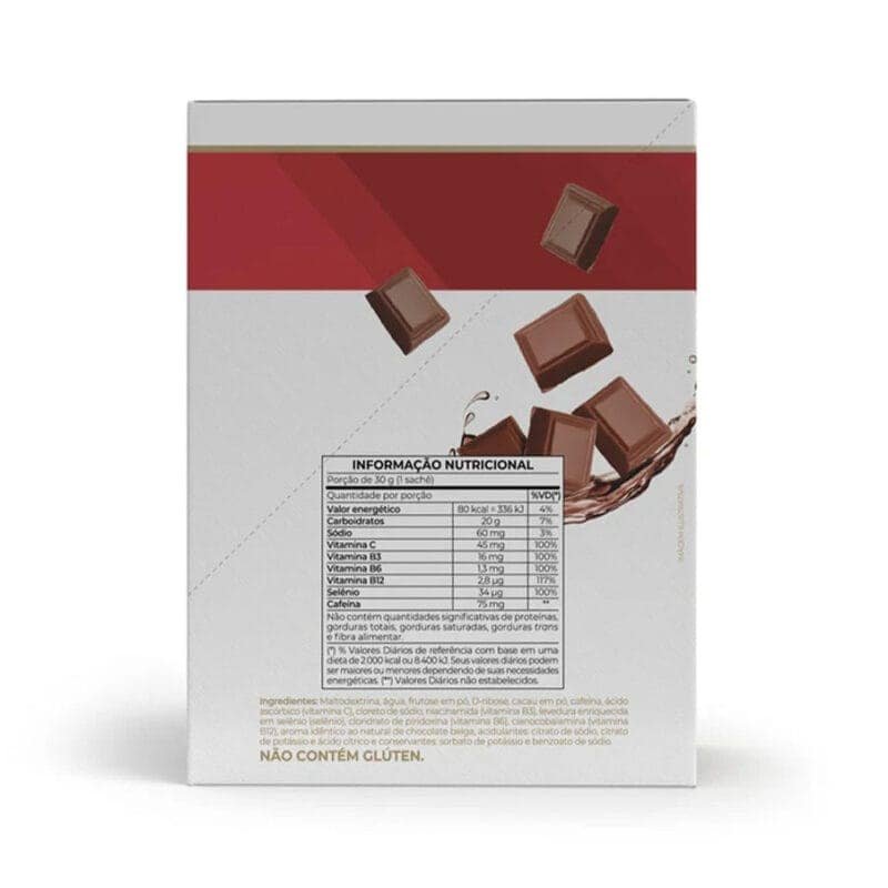 Endurance Caffeine Gel Chocolate Belga Vitafor em saquetas de 30 g, gel energético com cafeína para treinos de resistência e alta intensidade.
