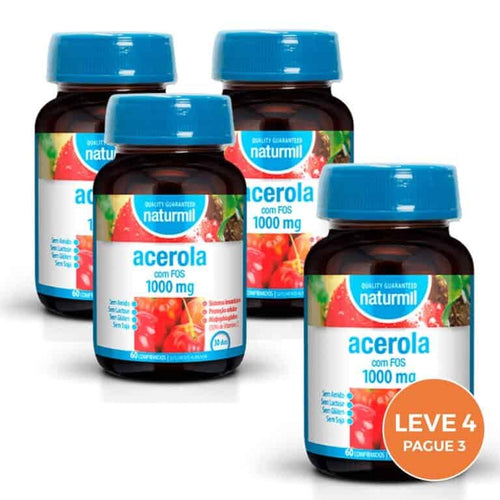 Acerola 1000 mg Naturmil 60 comprimidos suplemento vitamina C natural sistema imunitário pack leve 4 pague 3 