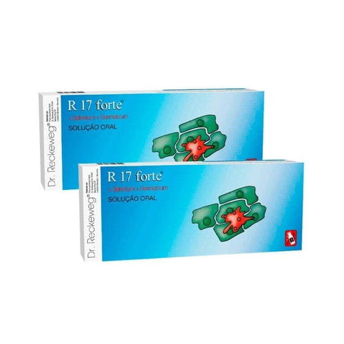 R17 Forte Dr Reckeweg 24 ampolas solução oral homeopática para suporte do equilíbrio do organismo
