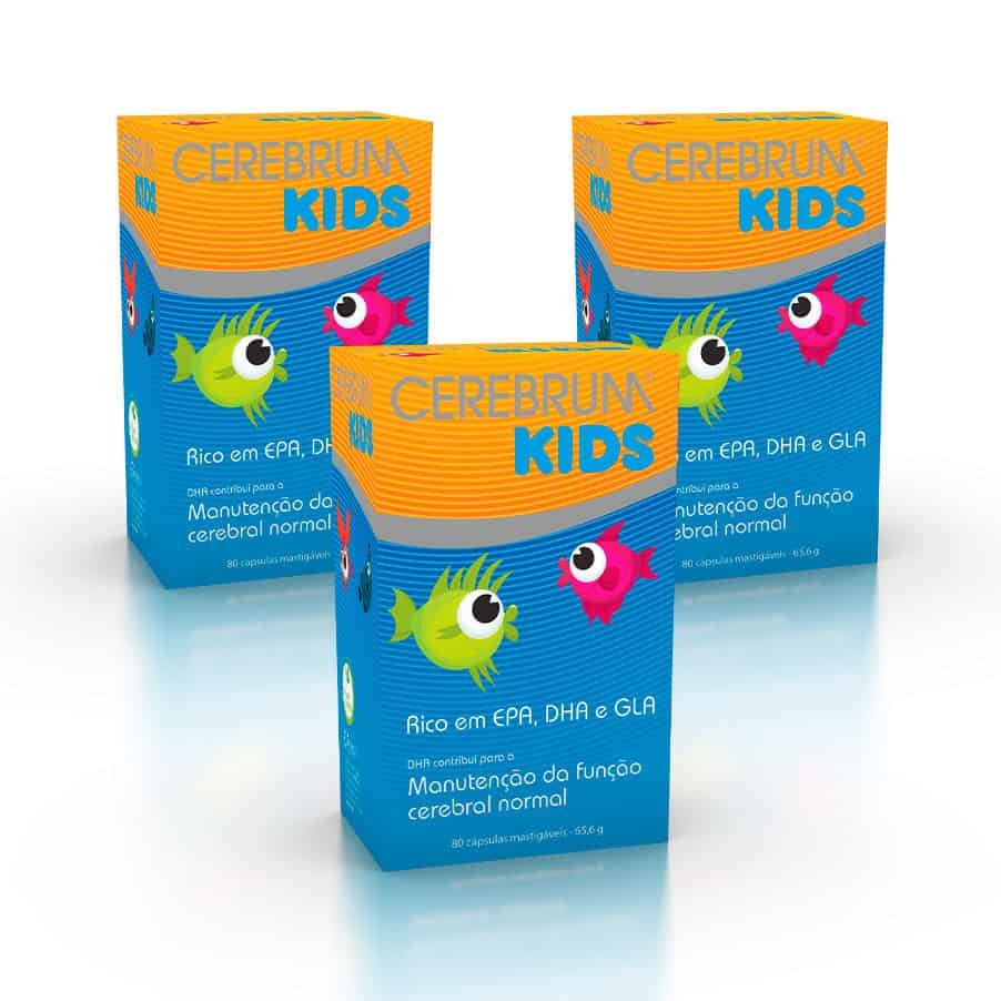 Cerebrum Kids Pack 3 x 80 cápsulas mastigáveis Natiris, suplemento infantil com ómega 3 e ómega 6 para apoiar a aprendizagem, concentração e coordenação.