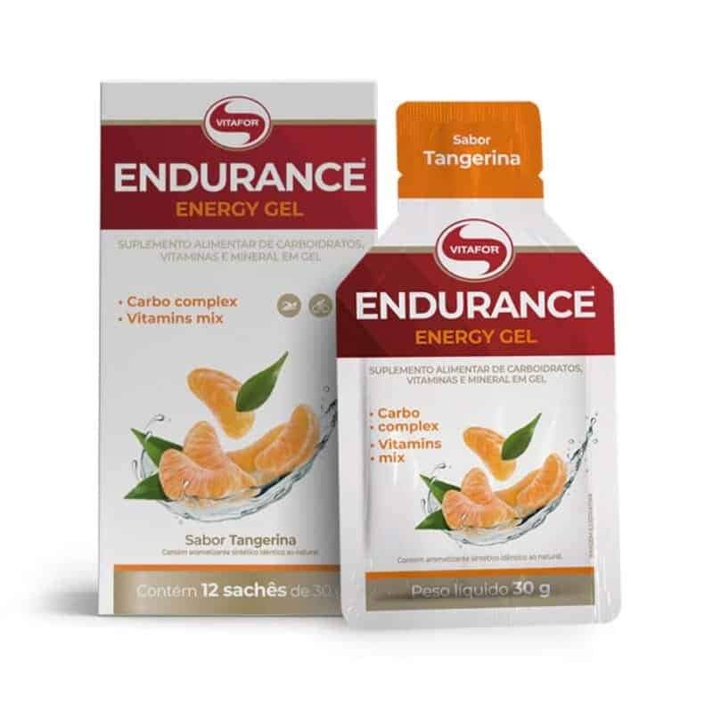 Endurance Caffeine Gel Tangerina 12 saquetas Vitafor, gel energético com cafeína para treinos de resistência e alta intensidade.
