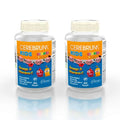 Embalagem dupla de Cerebrum Kids Gummies Pack 2 × 60 gomas vegetais sem glúten com DHA, ALA e vitamina C para crianças.