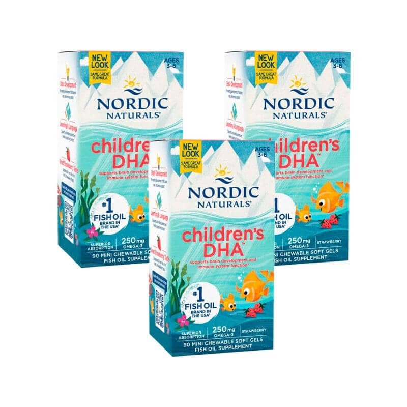 Children’s DHA Nordic Naturals pack com 3 embalagens de 90 cápsulas de ómega 3 para crianças
