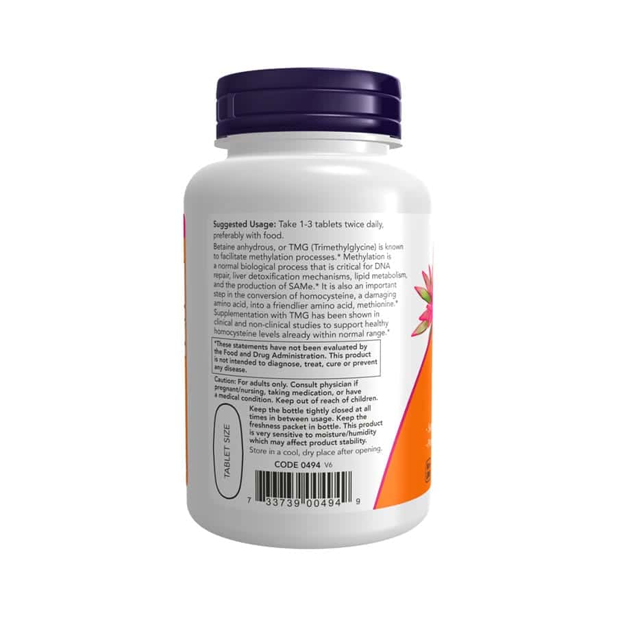 TMG Betaína Anhidra 1000mg 100 Comprimidos Now Foods
