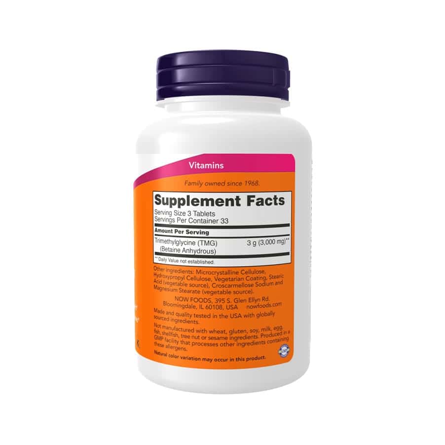 TMG Betaína Anhidra 1000mg 100 Comprimidos Now Foods