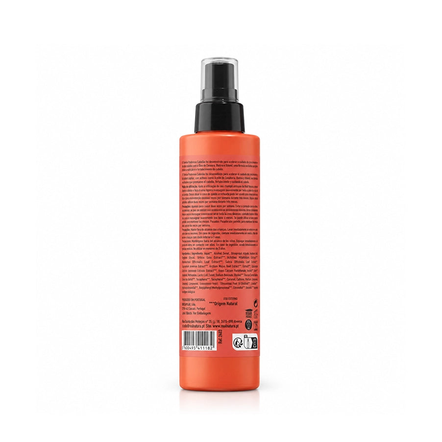 Tónico Poderoso Cabelão 200ml Real Natura, tónico capilar com óleo de cenoura, biotina e Xblend para fortalecer o cabelo desde a raiz.