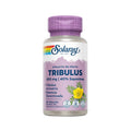 Frasco de suplemento Solaray Tribulus 450mg com 60 cápsulas, extrato natural de Tribulus terrestris para energia, vitalidade e desempenho físico.