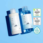 Frascos do 1025 Dokdo Tónico e Loção 200ml da Round Lab, cuidados diários para hidratar, acalmar e fortalecer a pele.
