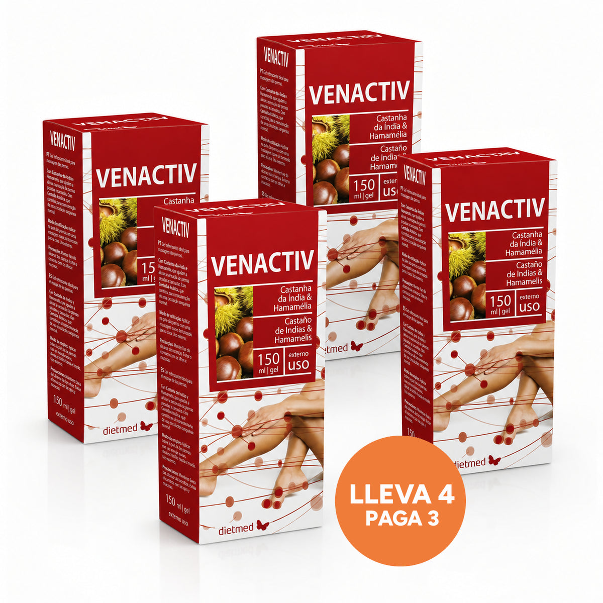 Venactiv Gel 150ml Leve 4 Pague 3 Dietmed para cuidado das pernas cansadas.
